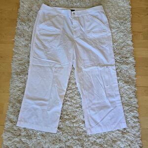 LAUREN RALPH LAUREN White Cargo Pants Capri Size 12  Grandna Coastal 100% Cotton